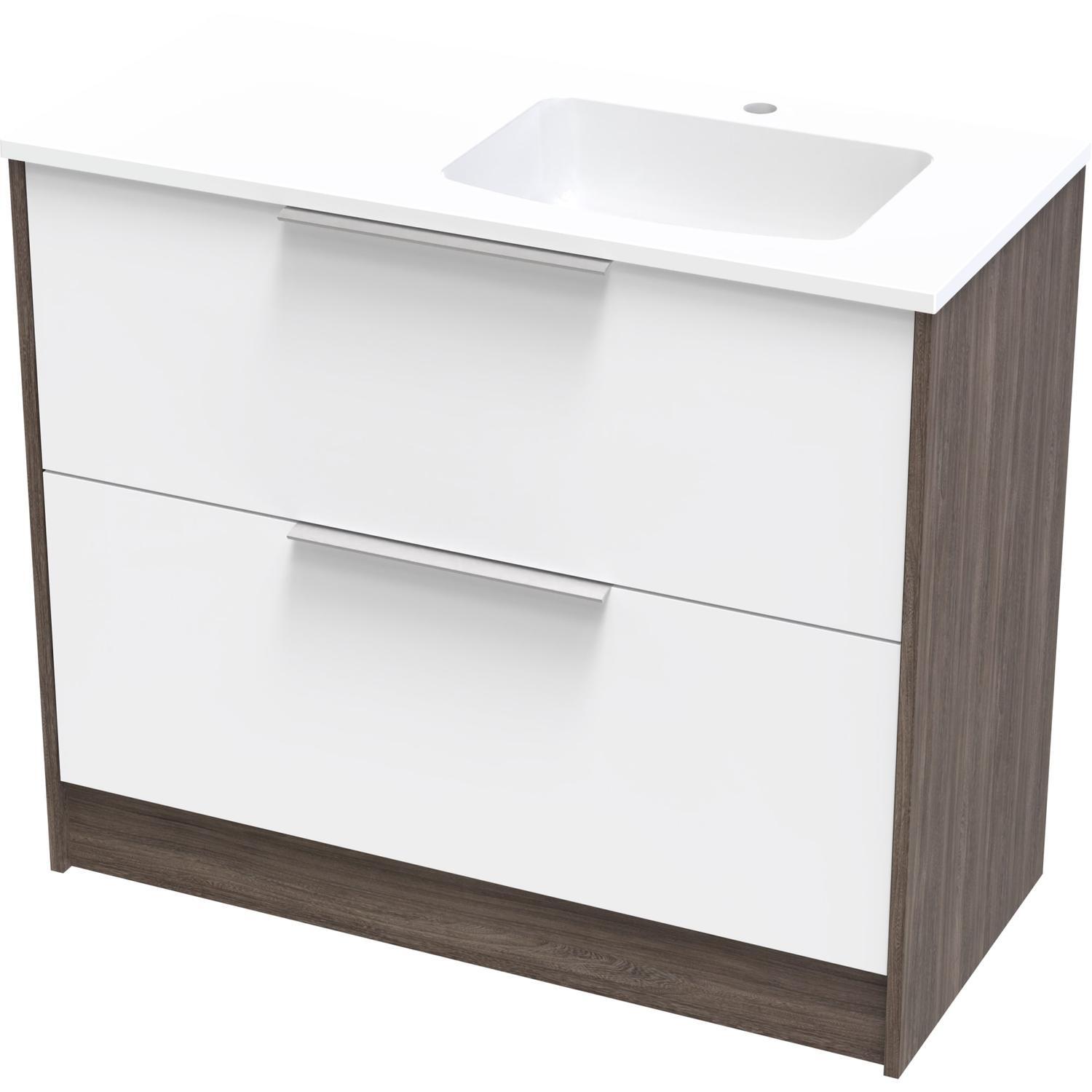 Nikau Grove 1000 Right Hand Bowl Double Drawer Floor Ultra Gloss White/Colour