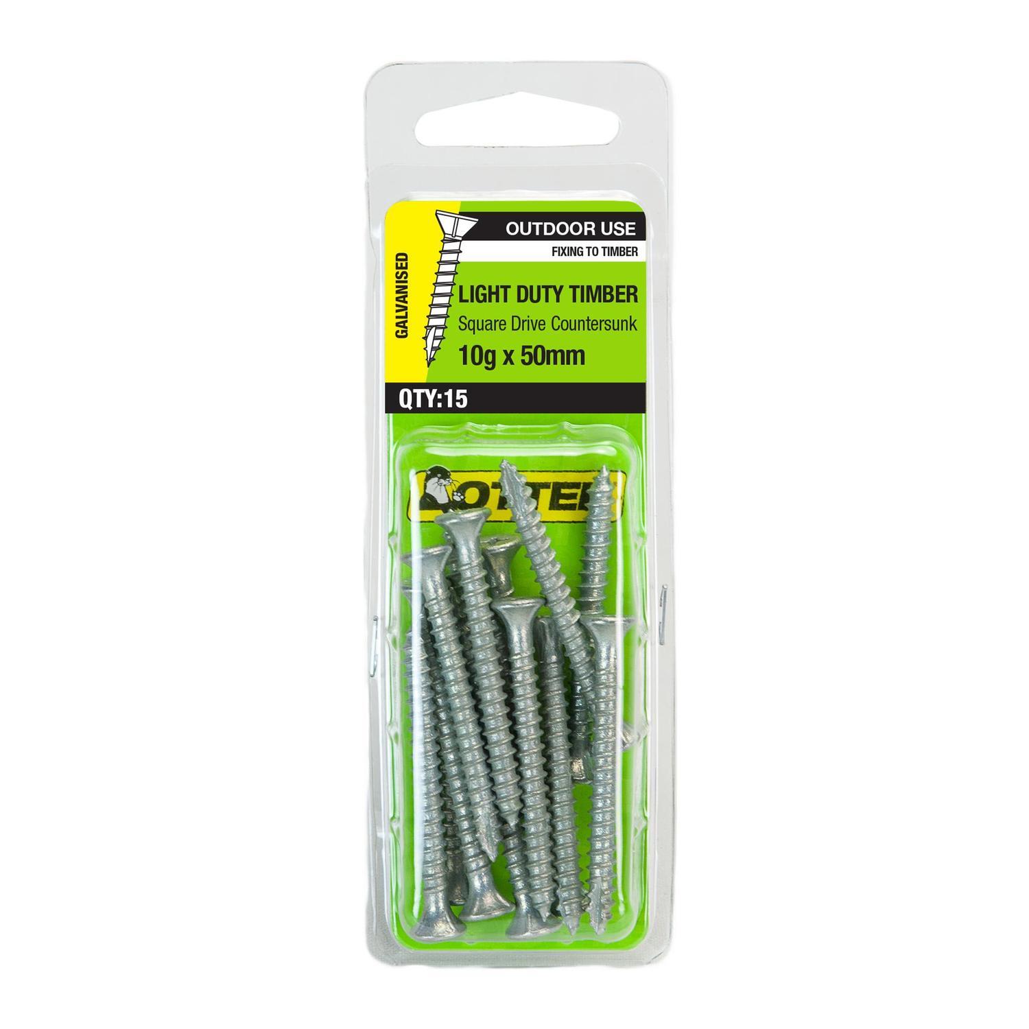 Light Duty Timber Screws 10g x 50mm Pack of 15 Galvanised