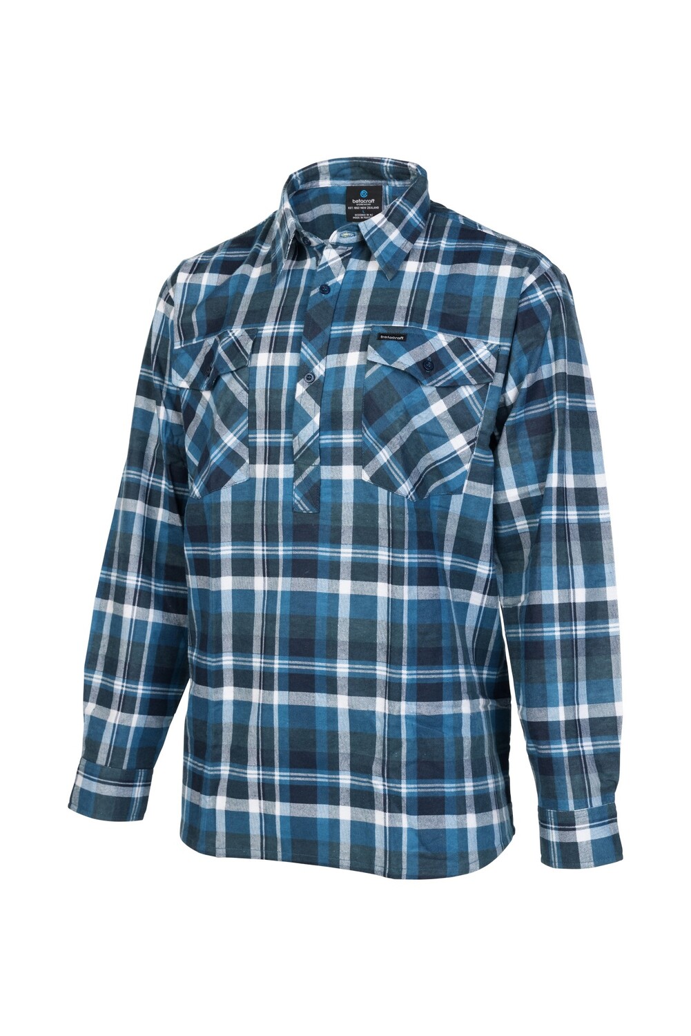 Closed Front Brushed Cotton Shirt S Blue/Navy