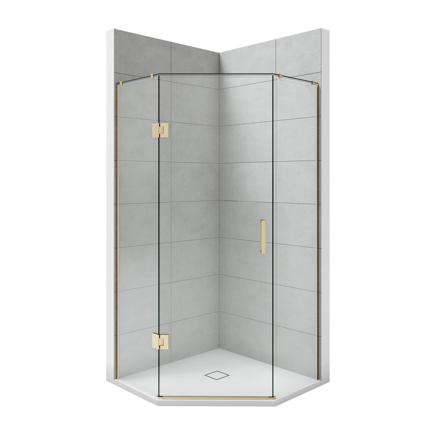 900 x 900mm Angle Front White Tray and Brushed Gold Hinged Screen