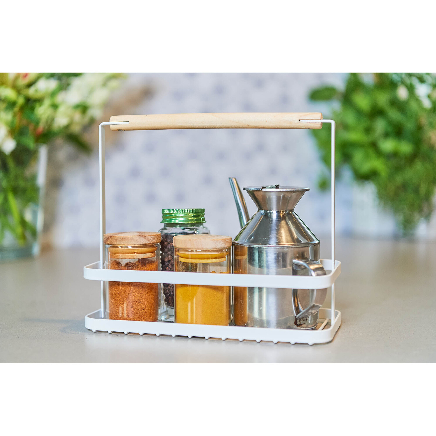 Pantry Caddy Wood Handle White