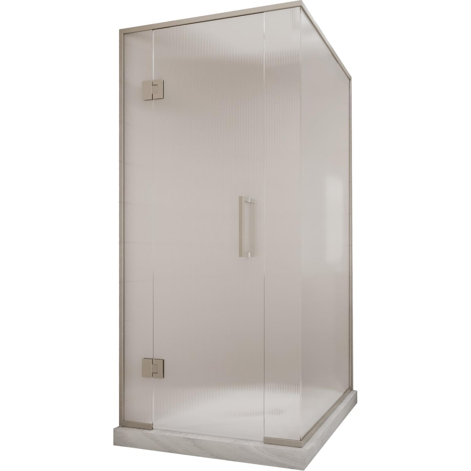 Shower with reeded glass and tile over base