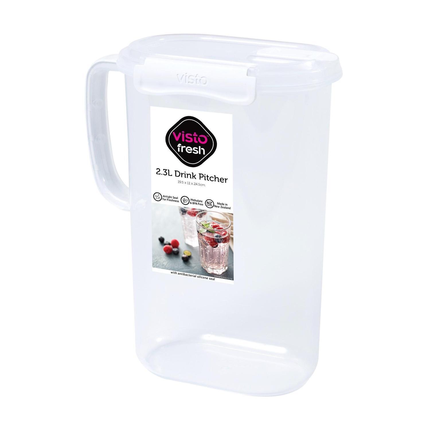 Drink Pitcher Clear with White Clips 2.3L