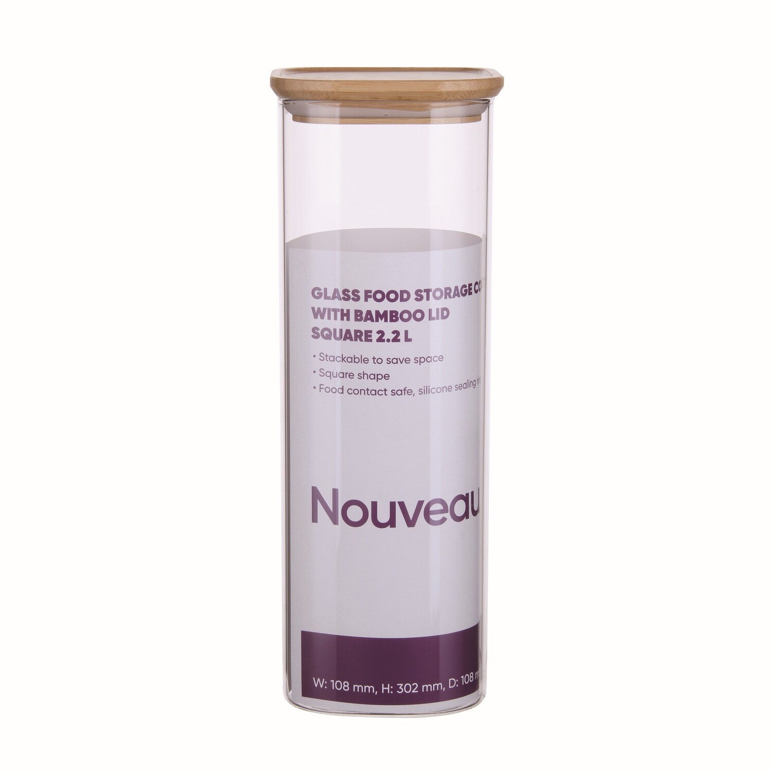Container Food Glass Wood Lid 2.2 litre