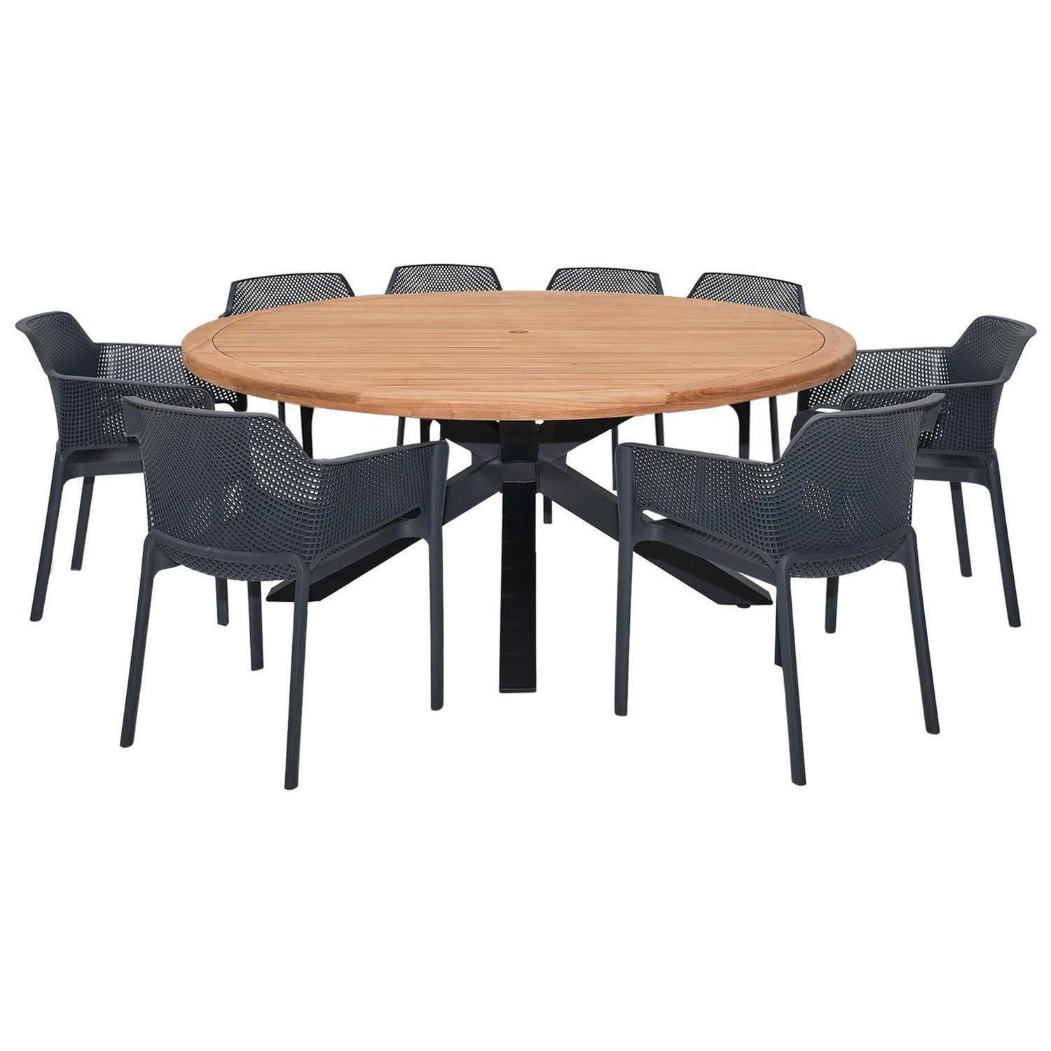 Outdoor Dining Setting 9 Piece 1800mm Vivid Dining Chair with Arms Charcoal