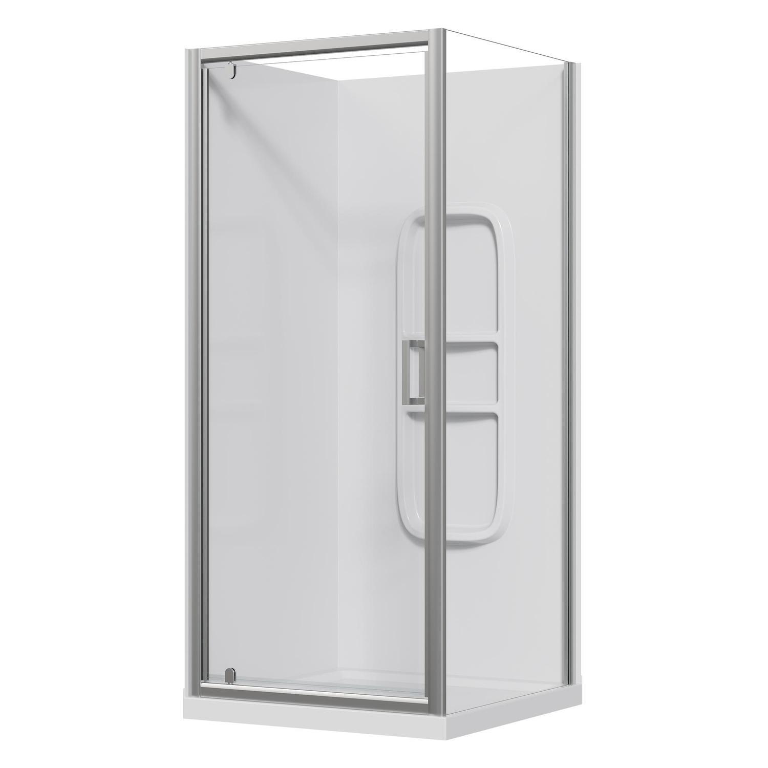 2 Sided Side Mould Acrylic Shower Offset Waste 900 x 900 x 2015mm Chrome