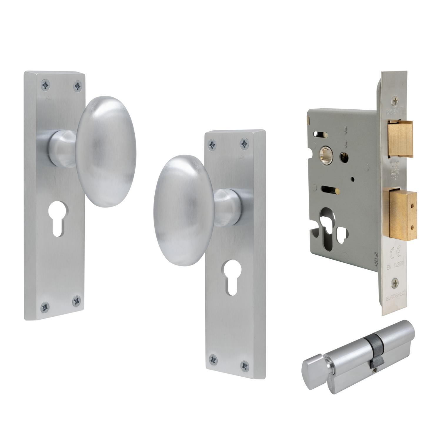 Camden Square Longplate Euro Locking Set Satin Chrome