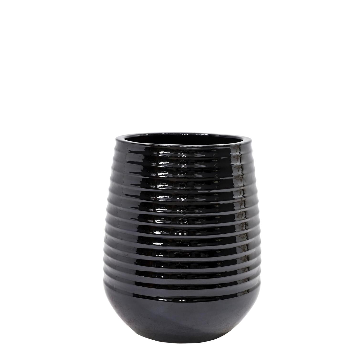 Outdoor Ripple Glazed Pot Black Medium