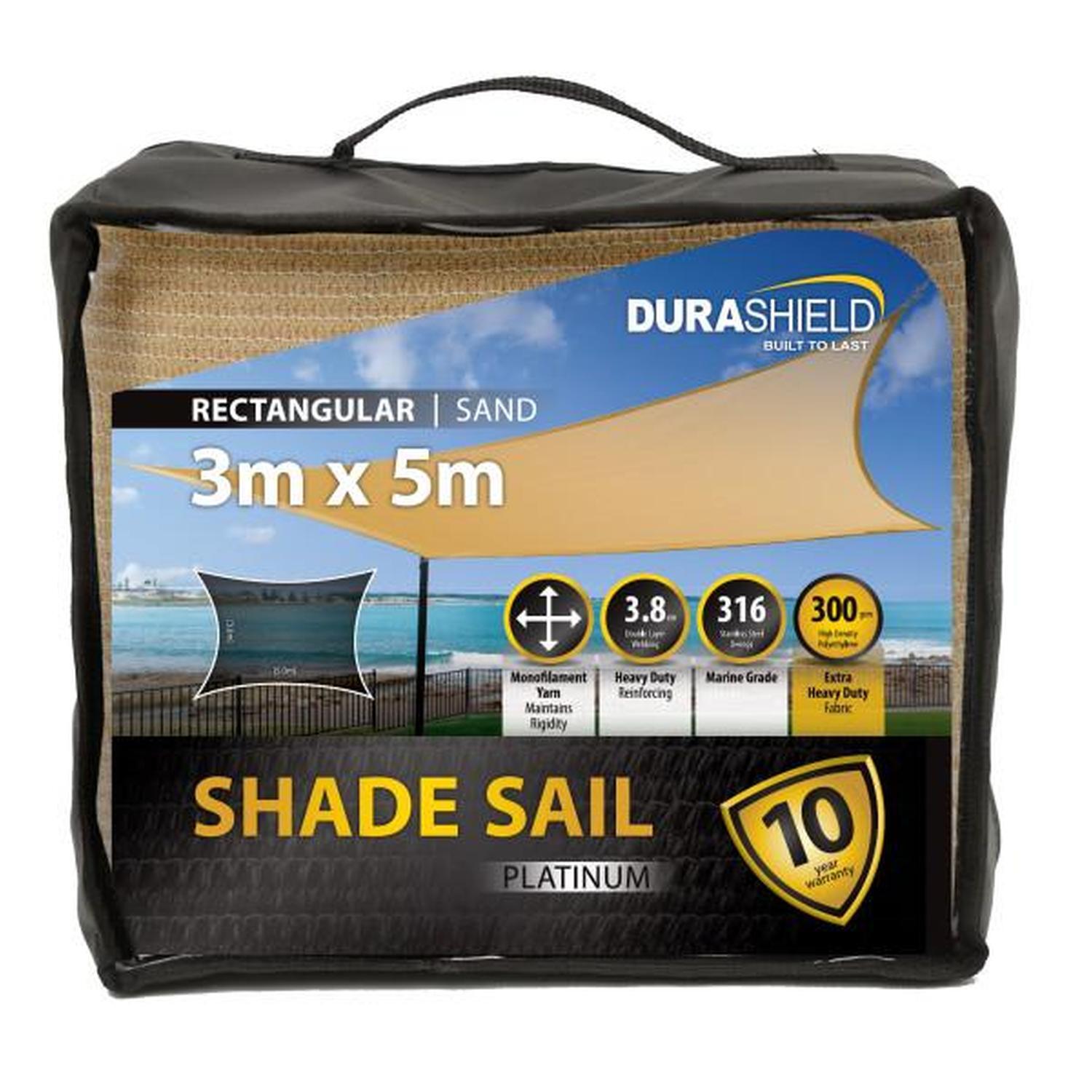 Shade Sail Platinum Rectangle  3 x 5M Sand