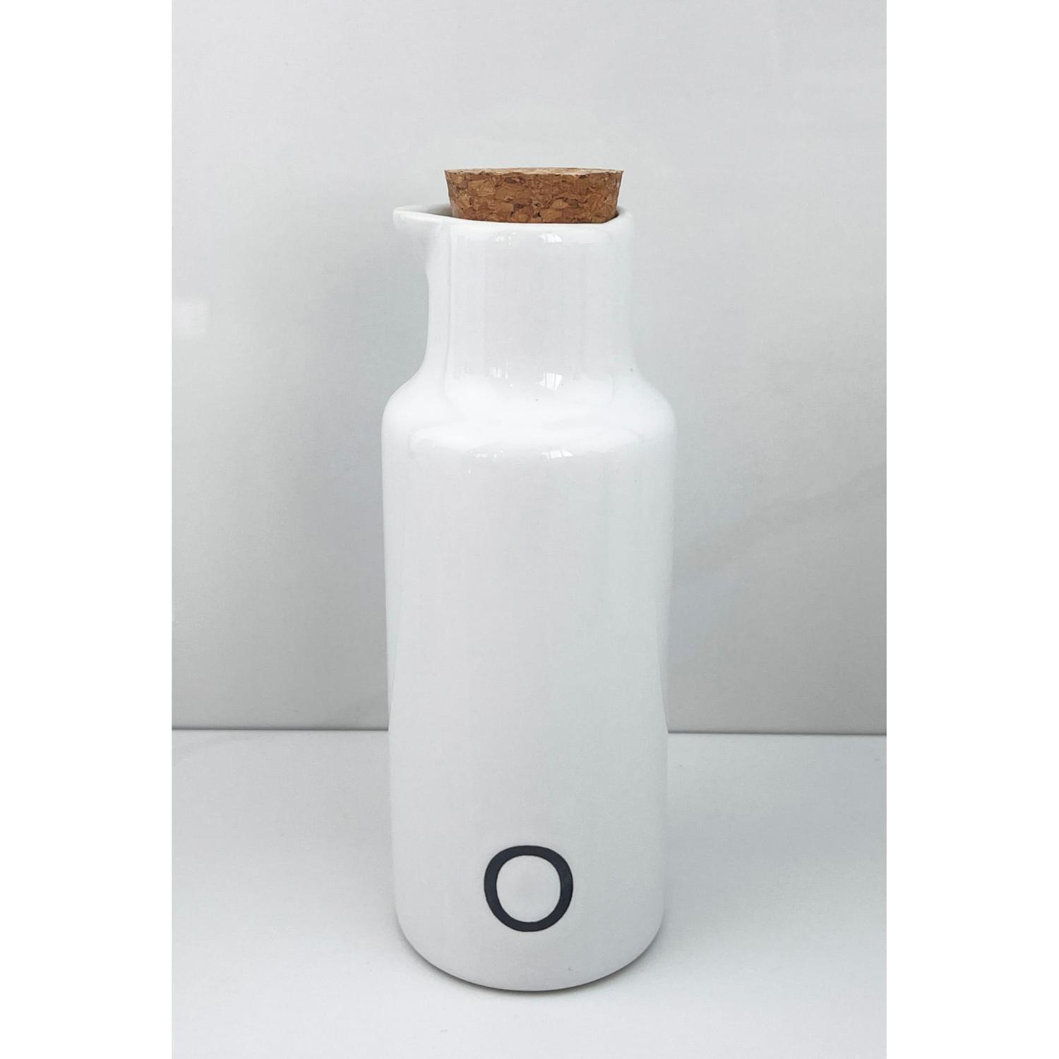Oil Bottle Ceramic Bamboo Lid White