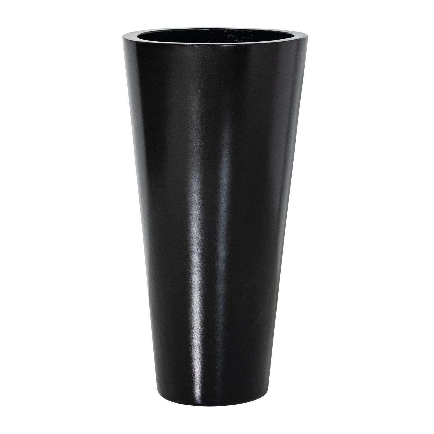 Tall Round Terrazzo Vase Pot M Black