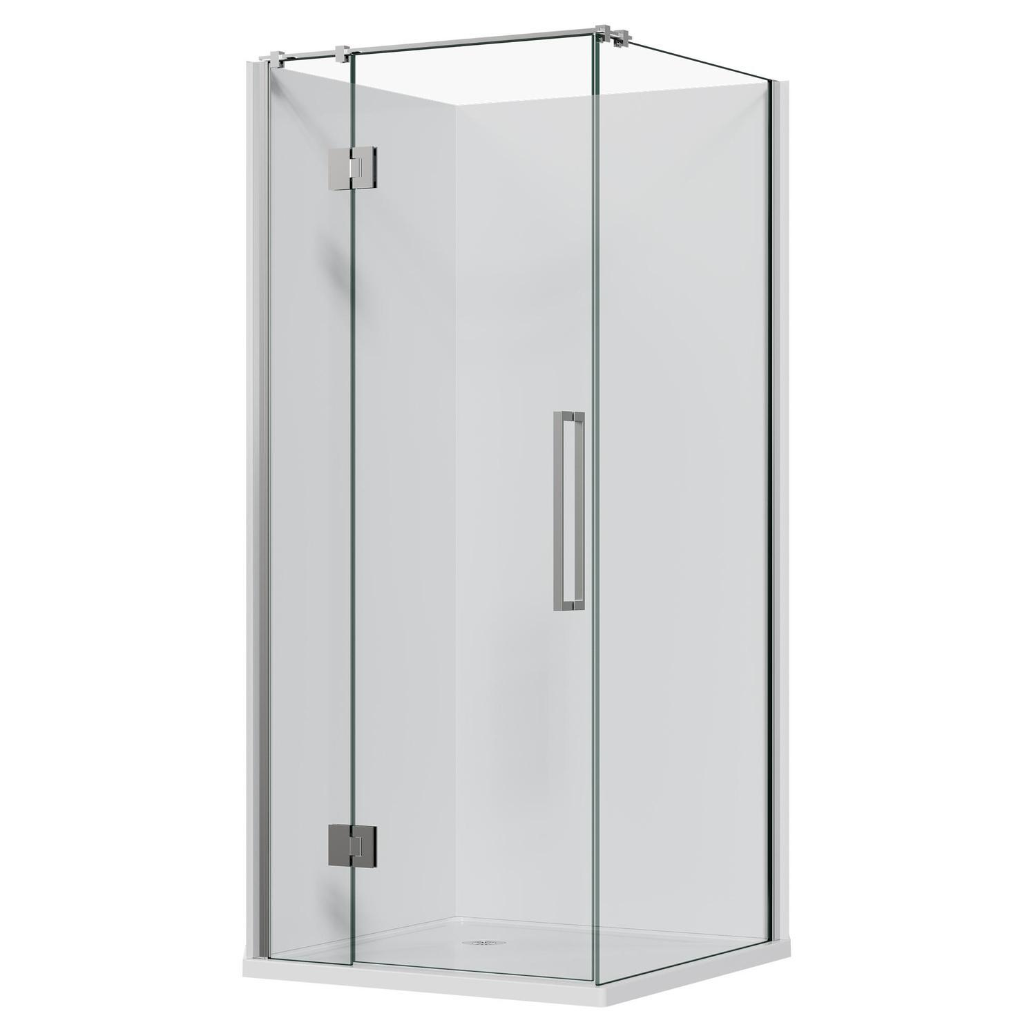 2 Sided Frameless Hinged Flat Wall Acrylic Shower 915 x 915 x 1990mm Chrome