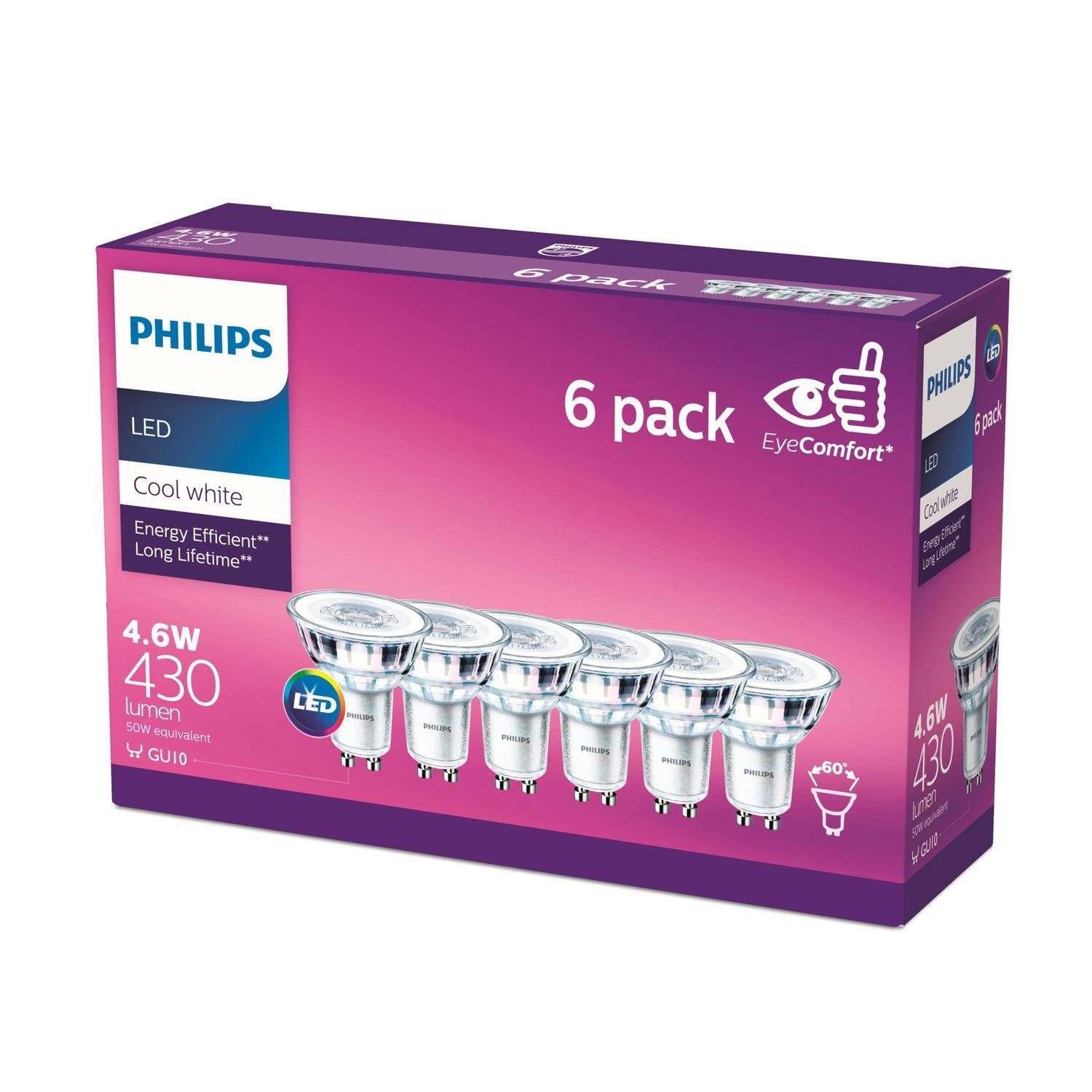 LED Spot 4.6 Watt 430 Lumen Neutral White Gu10 6 Pack  Clear