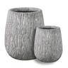 Tall Round Cement Carve Pot L Grey