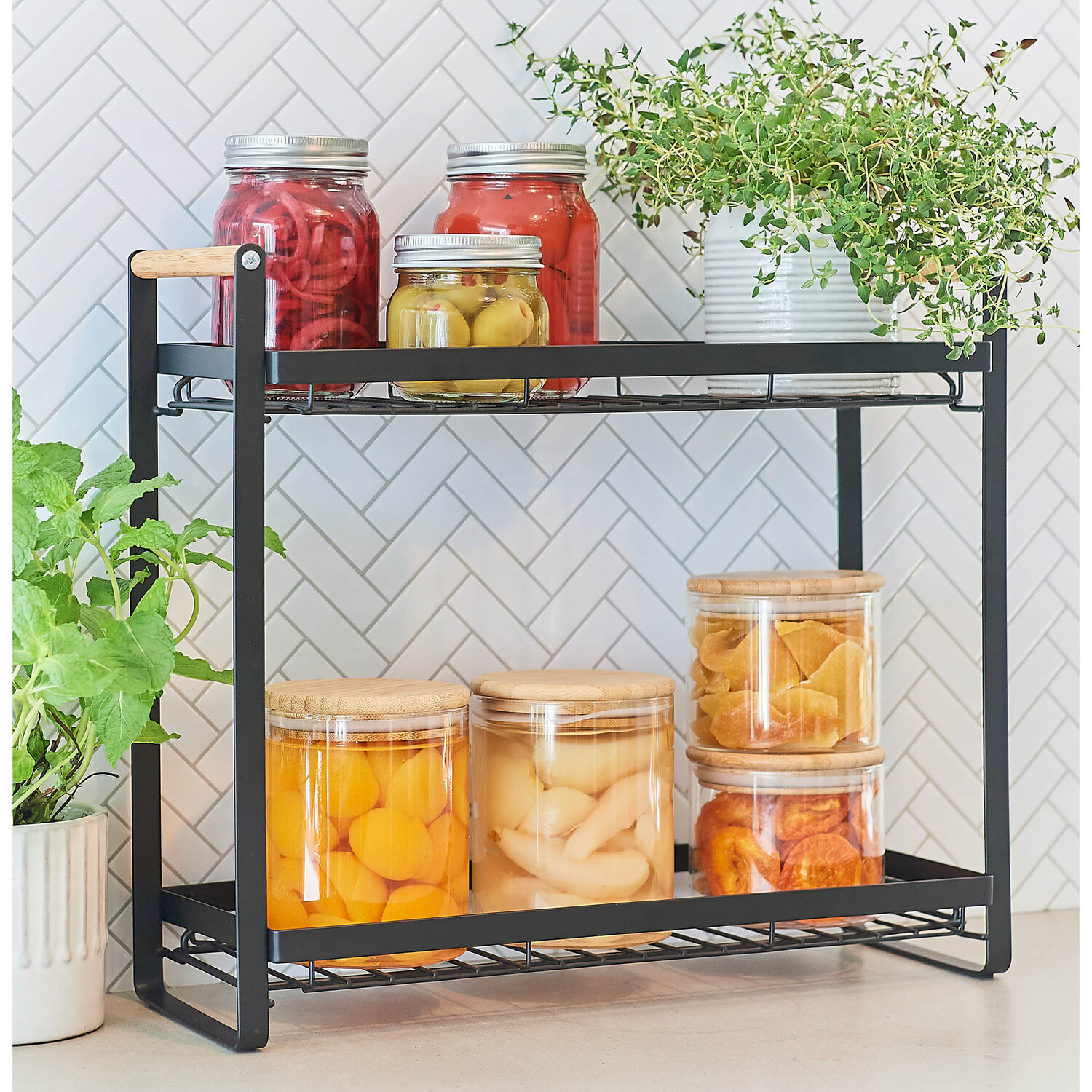 Spice Rack Wood Handle Black