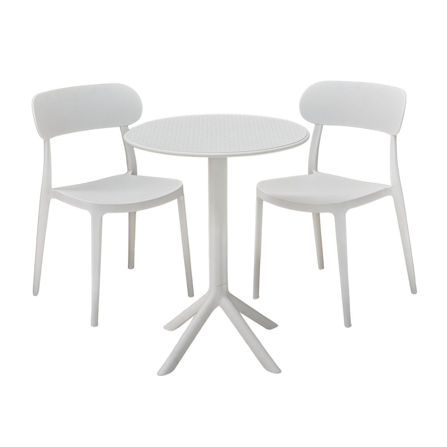 Vivid Outdoor Dining Setting 3 Piece Curve Dining Chairs White