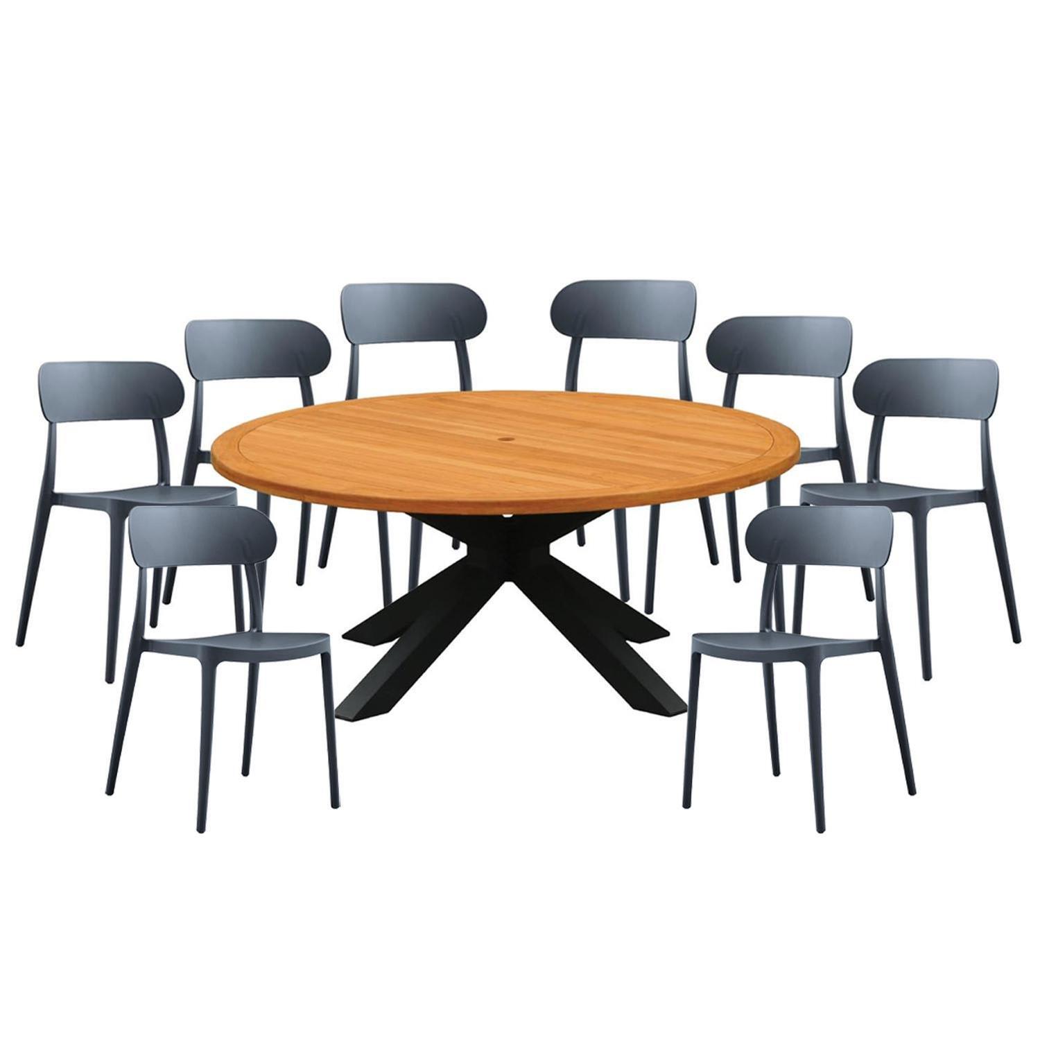 Outdoor Dining Setting 9 Piece with Fes Curve Chair Charcoal