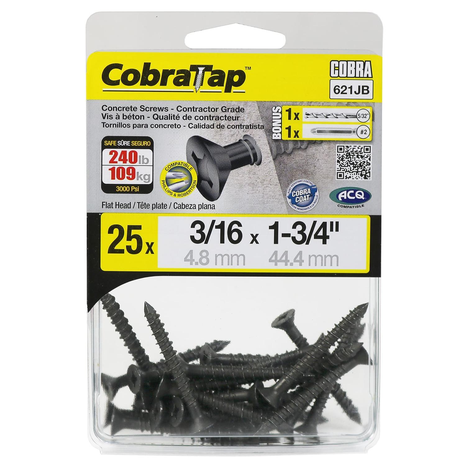 Concrete Screw 4.8X57.2mm FH 10 Pack Black