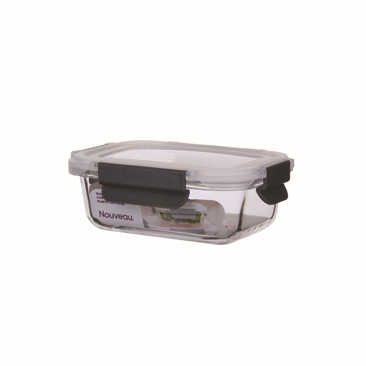 Container Food Glass Plastic Lid 370ml