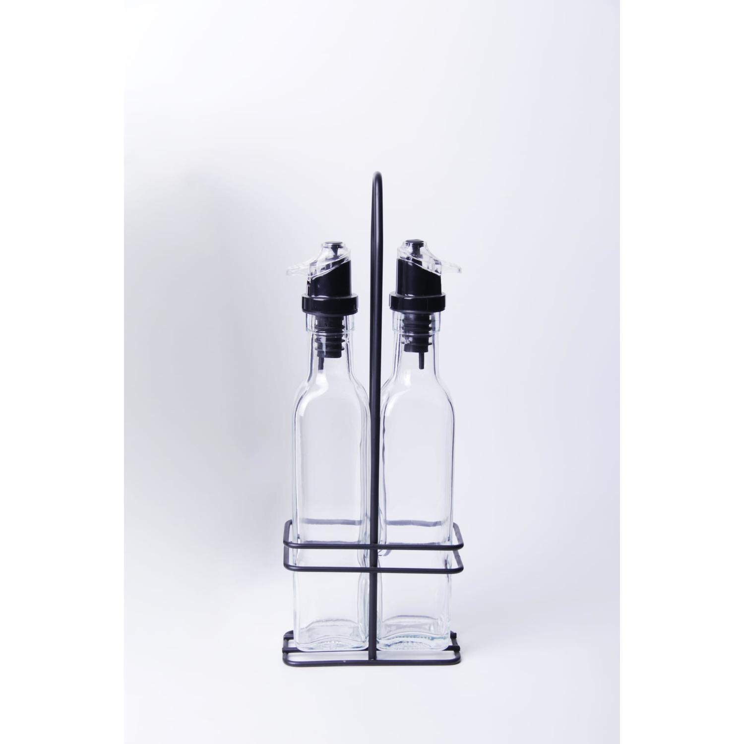 Oil & Vinegar Set In Black Holder 2x 250ml Black