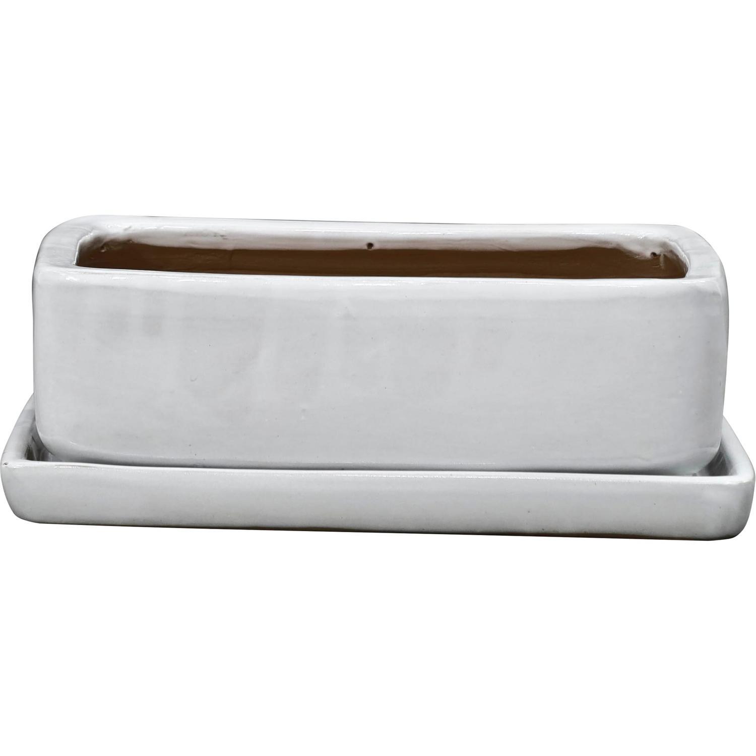 Glazed Bonsai Rectangle Pot Medium White