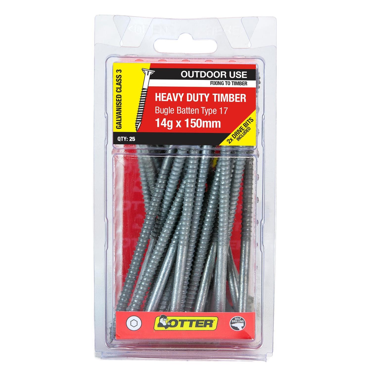 Heavy Duty Timber Screws 14g x 150mm Pack of 25 Galvanised