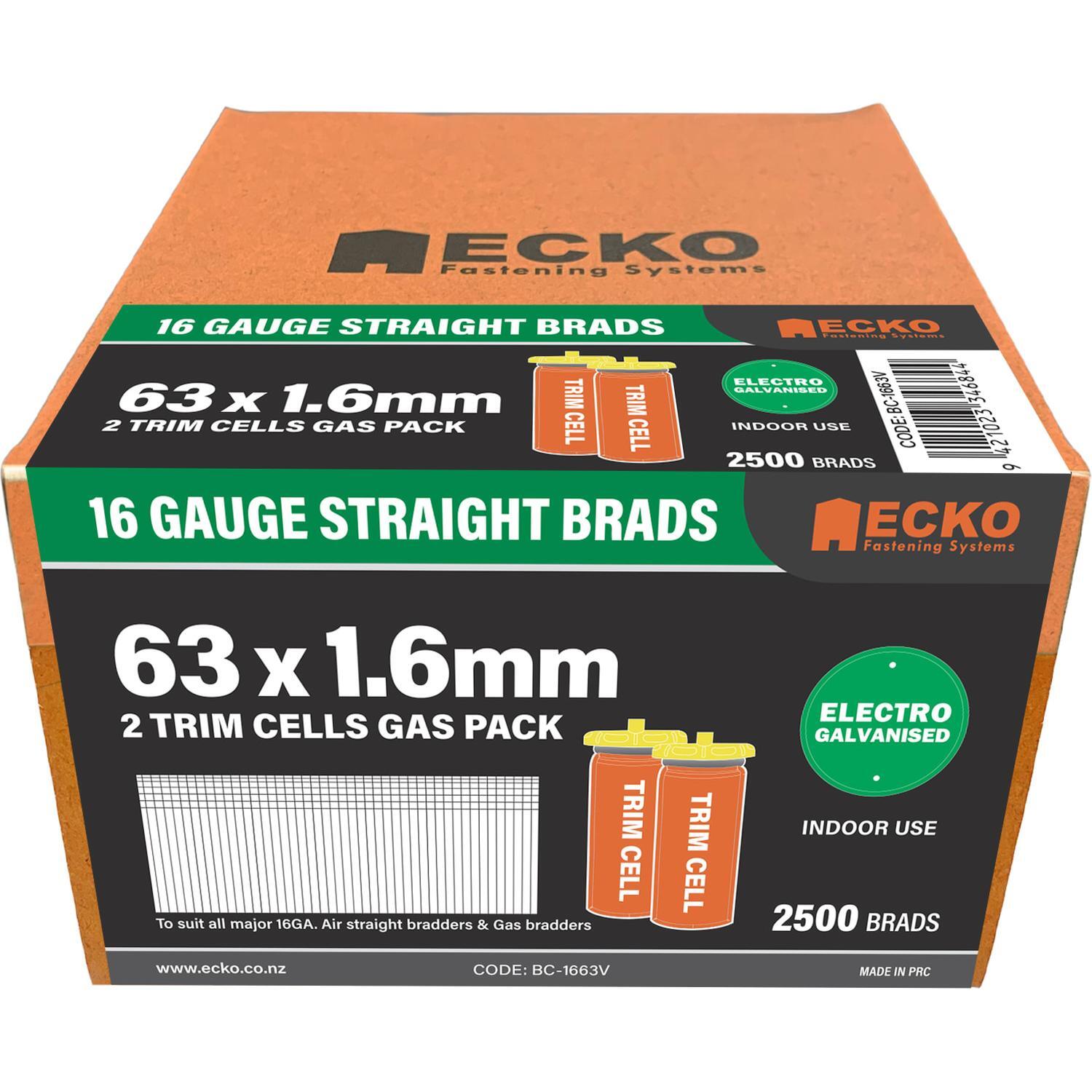 16 Gauge Straight Brads Gas Pack