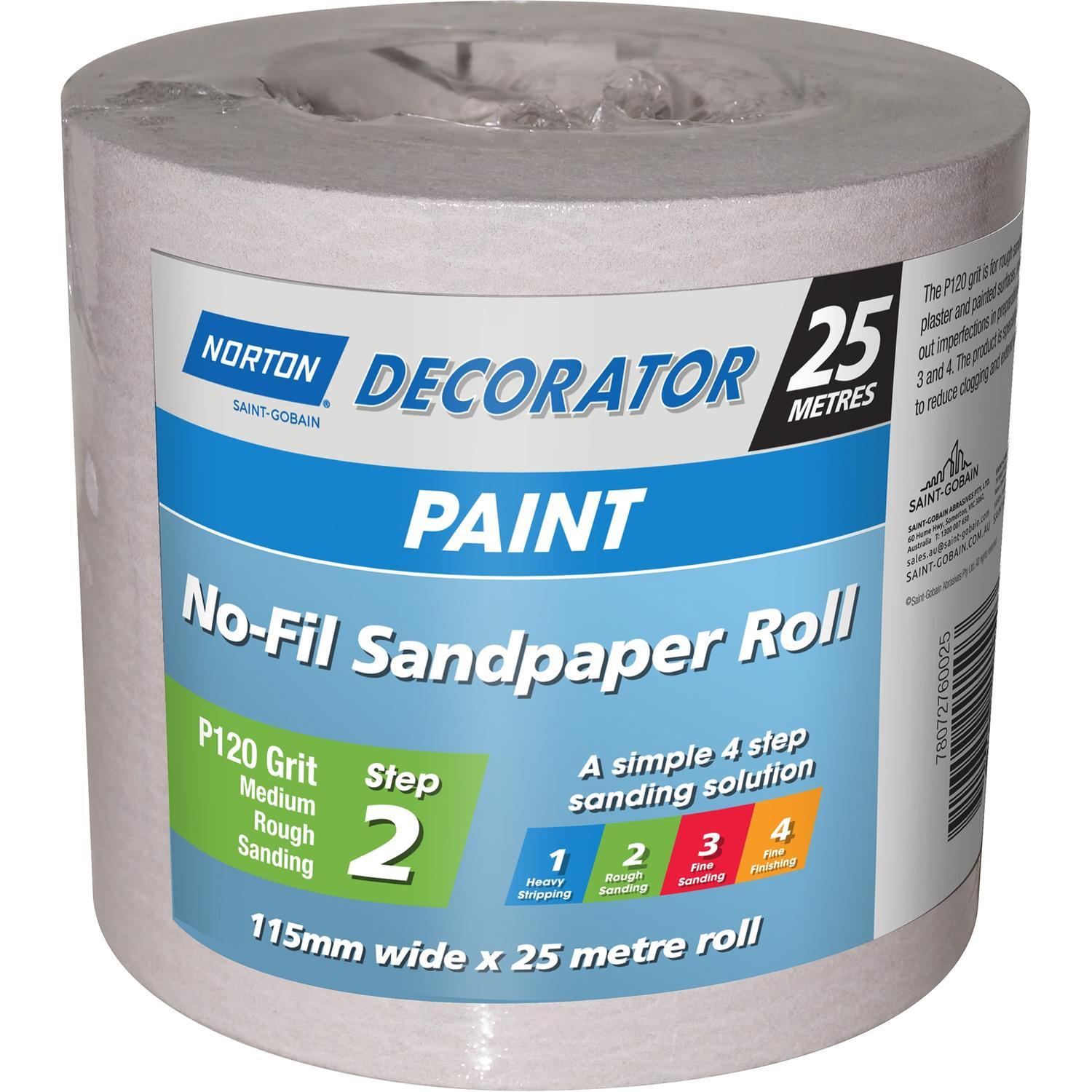 Paint No-Fil Sandpaper roll 120 Grit 115mm x 25m