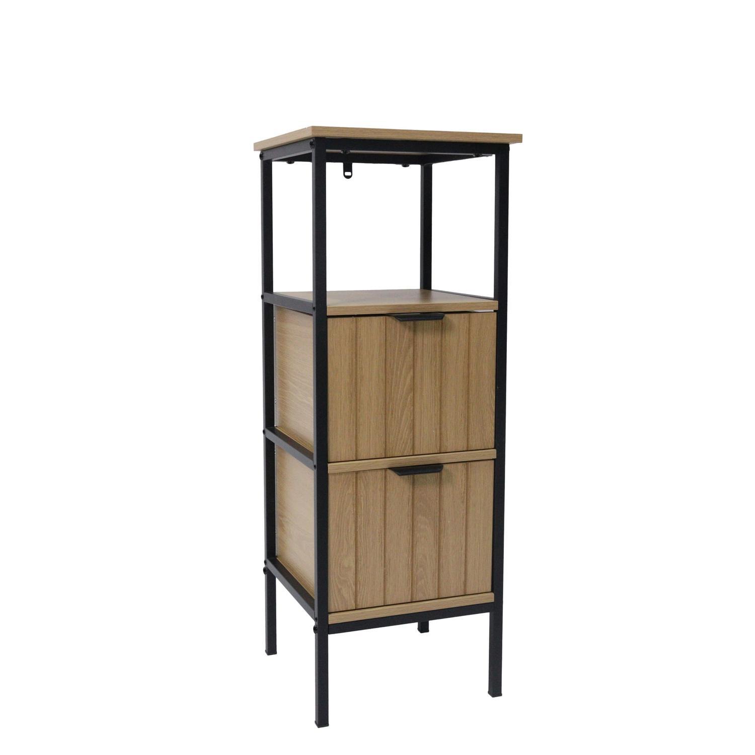 2 Drawer Bathroom Cabinet H:800 x W:300 x D:300mm  Oak & Black
