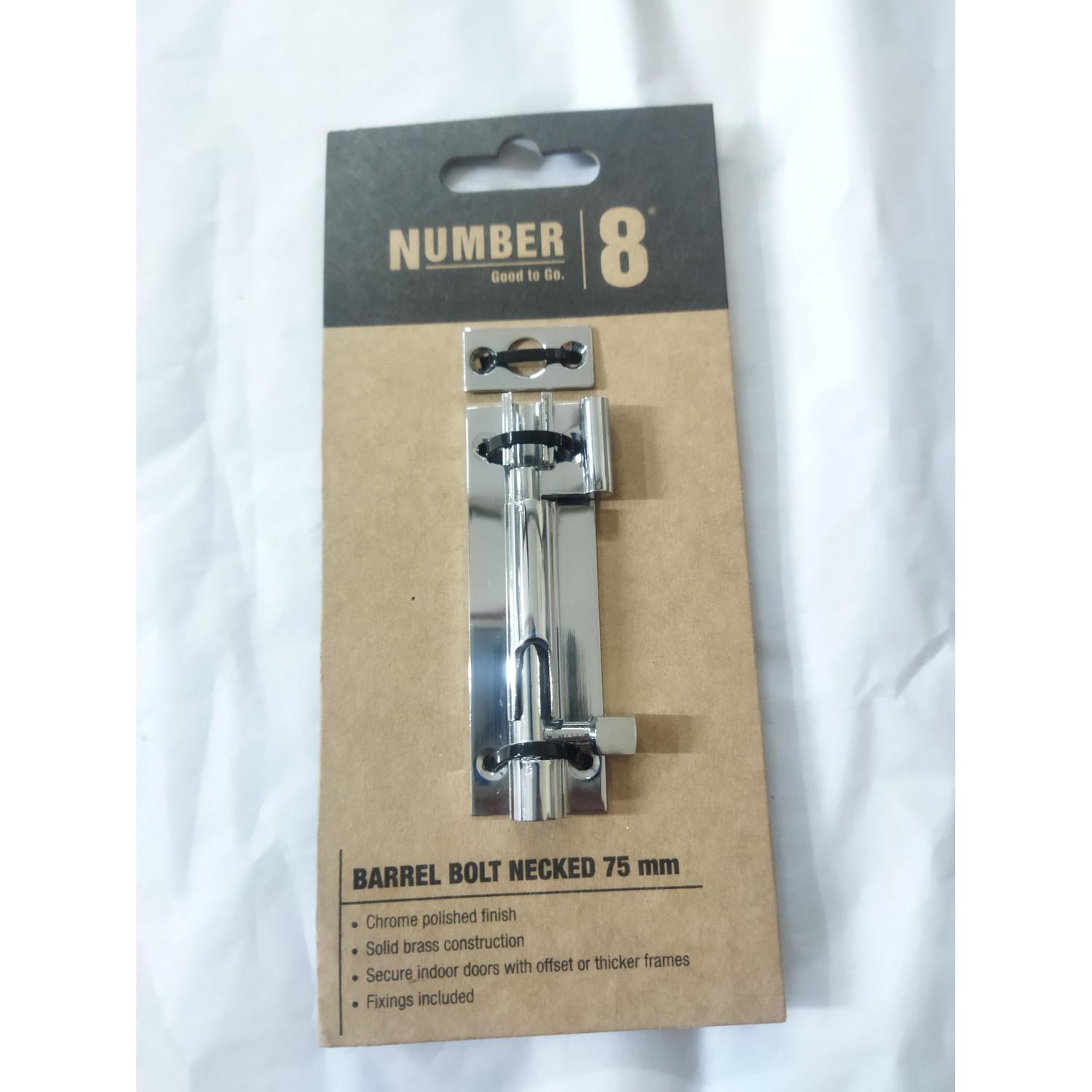 Necked Barrel Bolt 75mm Solid Brass with Chrome Plated Finish