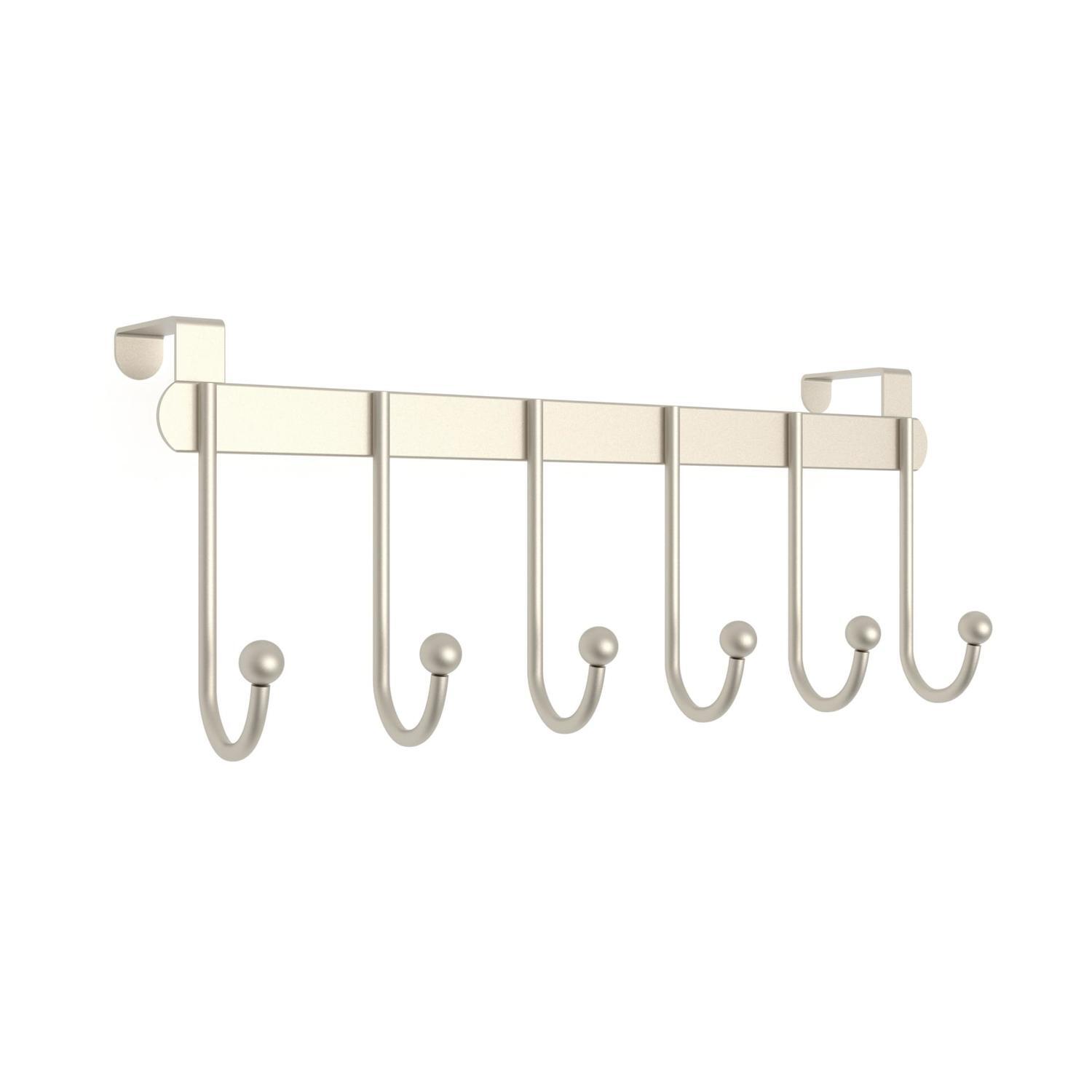 Over the Door 5 Hook Powdercoated Nickel Finish