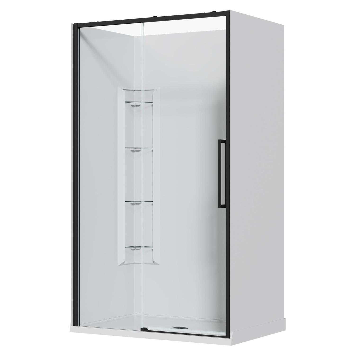 Alcove Frameless Sliding Corner Mould Acrylic Shower 1200 x 800 x 2040mm Black