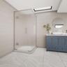 Shower with reeded glass and tile over base