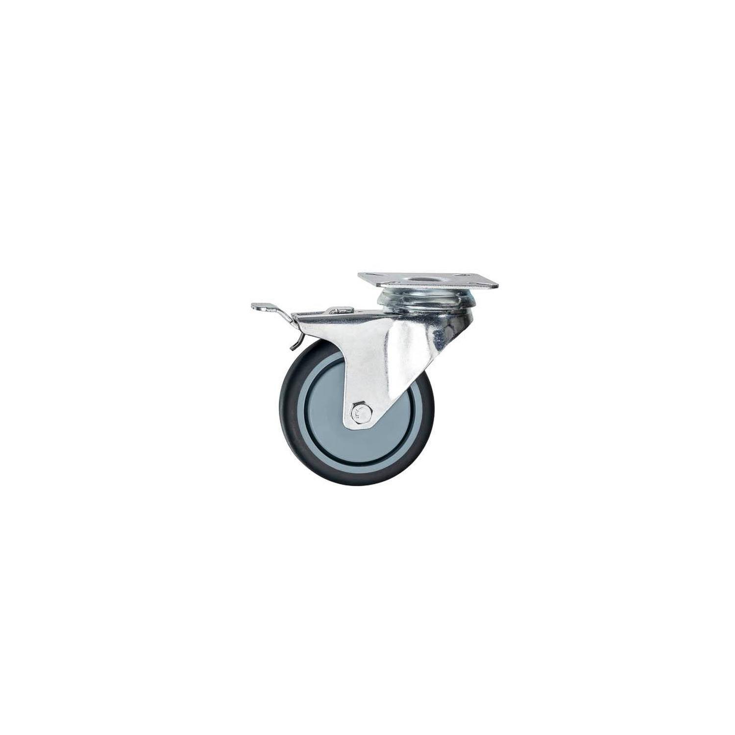 Rubber Swivel Castor with Brake 75mm Grey