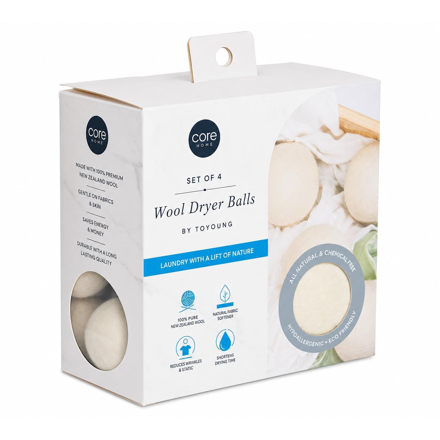 Natural Wool Dryer Balls 4 pack White