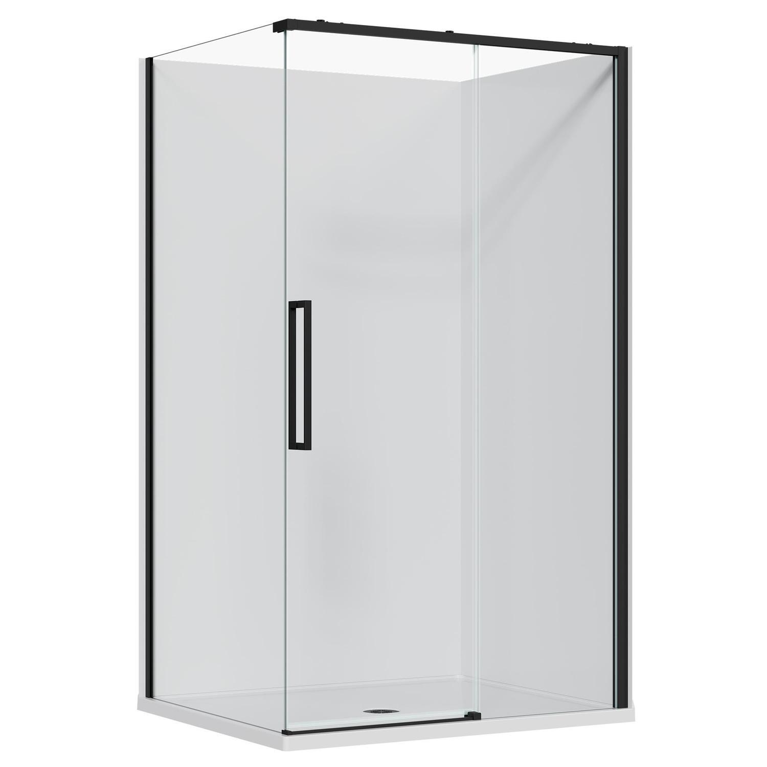 2 Sided Frameless Sliding Flat Wall Acrylic Shower RH 1200 x 1000 x 2040mm Black