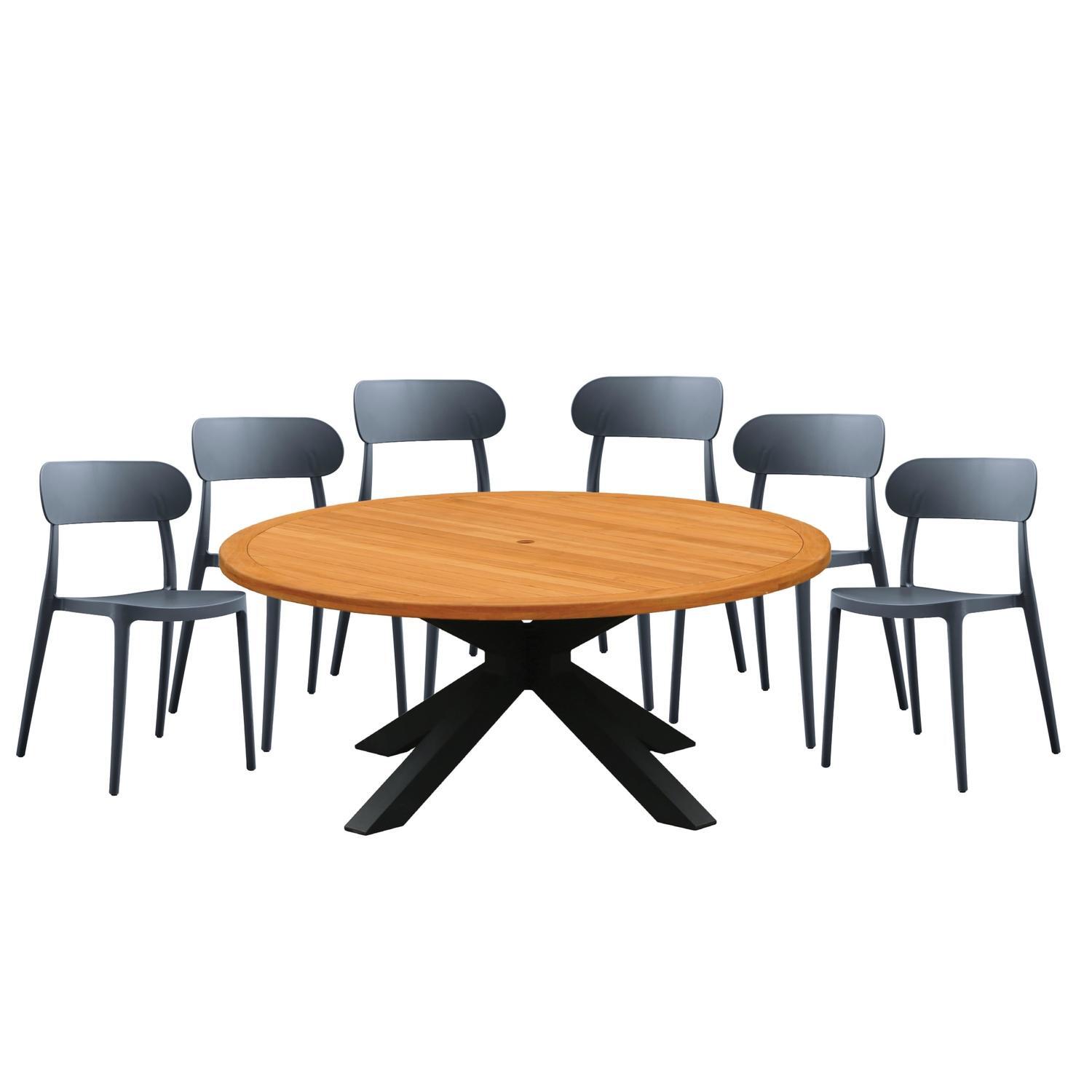 Outdoor Dining Setting 7 Piece 1500mm Fes Dining Chair Round Charcoal