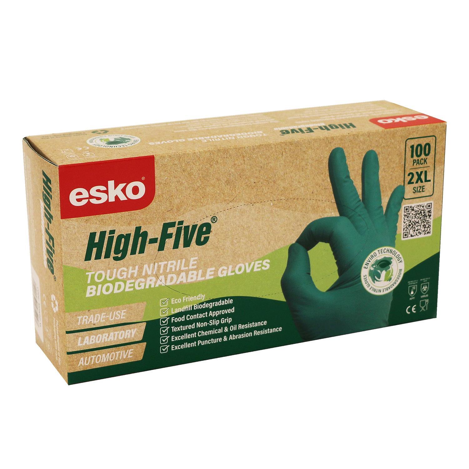 Esko Tough Disposable Biodegradable Nitrile Gloves 100 Pack 2XL Green