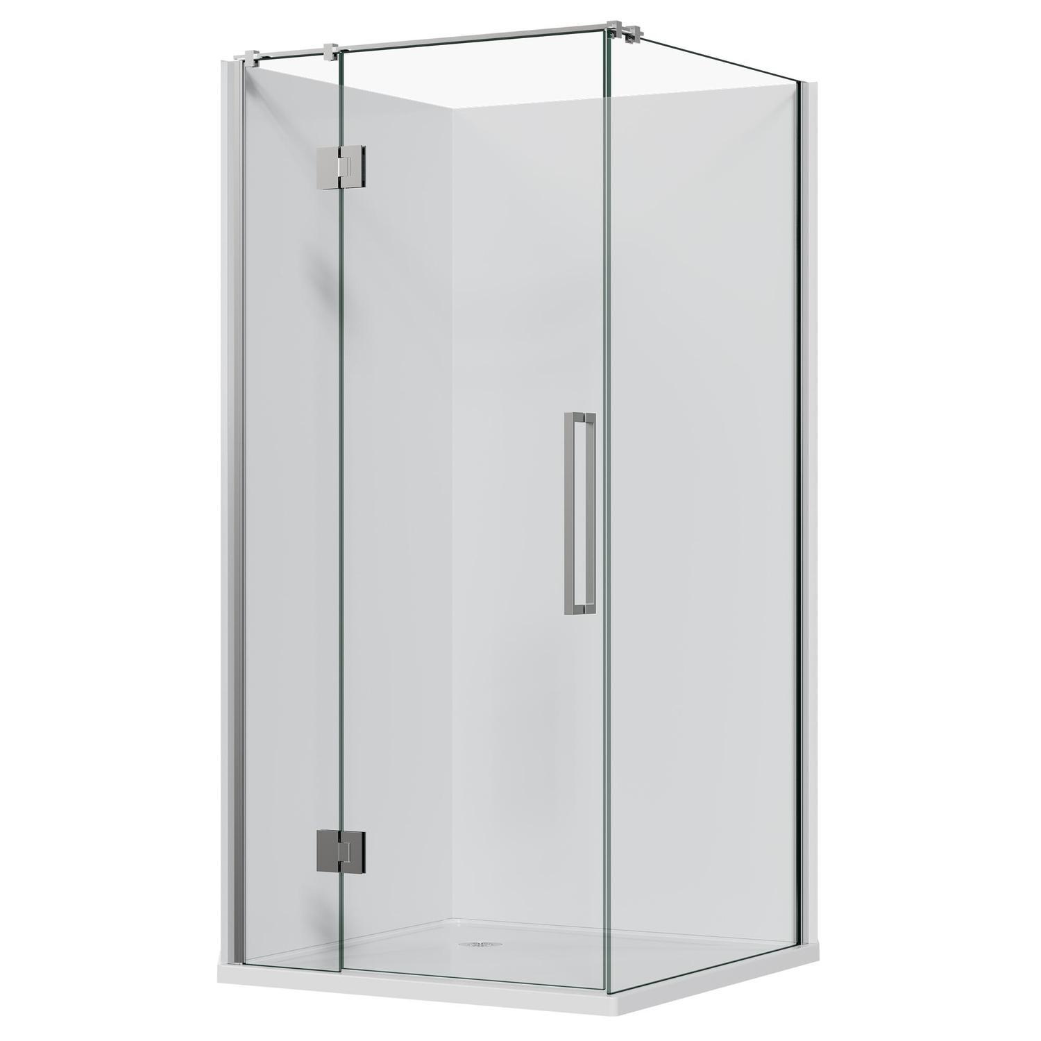2 Sided Frameless Hinged Flat Wall Acrylic Shower 1000 x 1000 x 1990mm Chrome