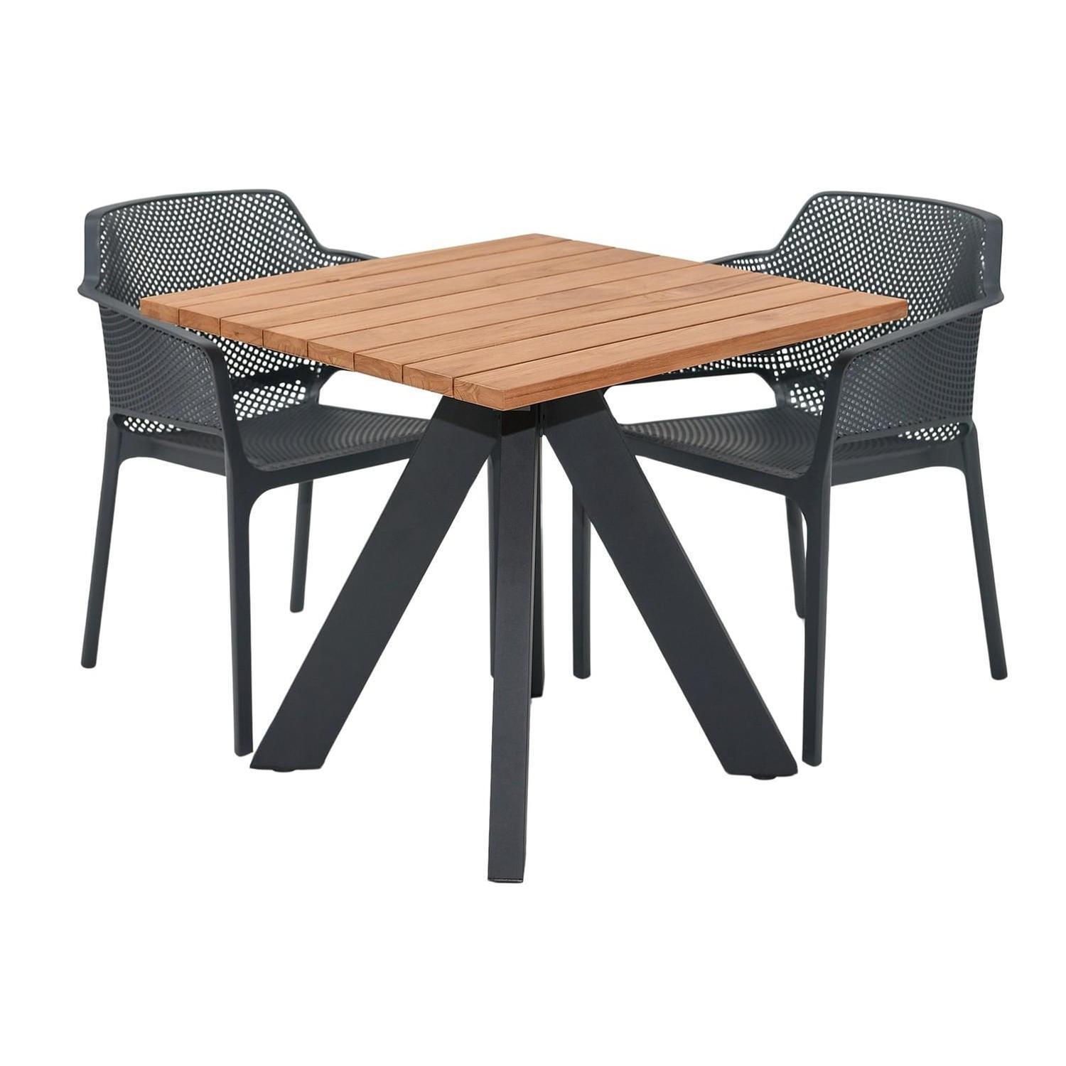 Outdoor Dining Setting 3 Piece Vivid Dining Chair with Arms Charcoal