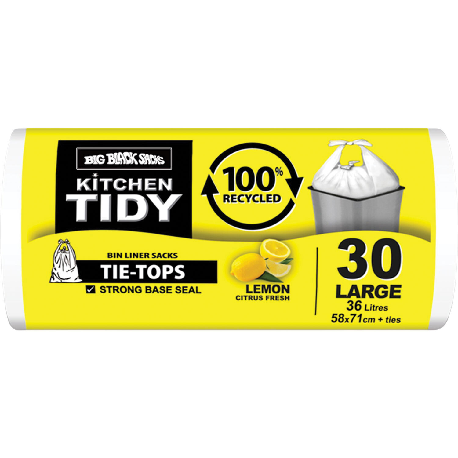 100% Recycled Tie-Top Rubbish Bags 30 Pack Large 36 Litre