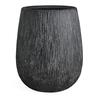 Tall Round Cement Carve Pot L Black