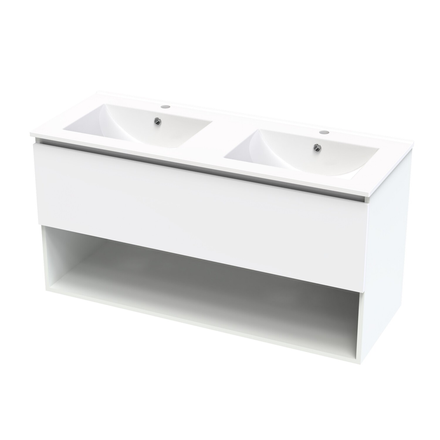 Single Drawer Open Double Bowl Wall Hung Vanity