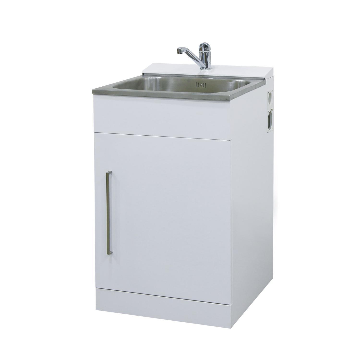 560mm Single Door Laundry Tub H: 900mm, W: 560mm, D: 560mm White/Stainless Steel