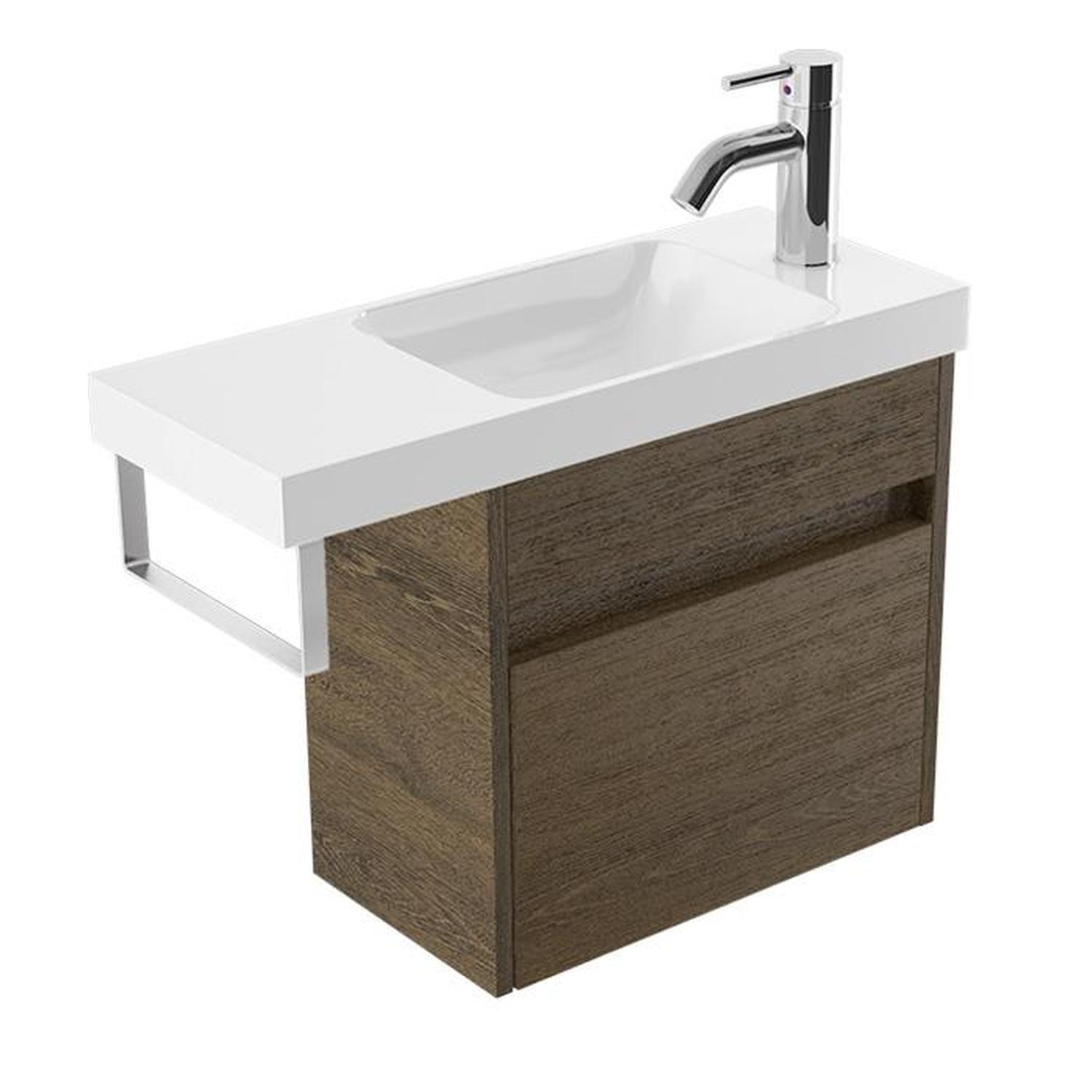 Wall Vanity 600mm Smokey Oak Chrome Rail