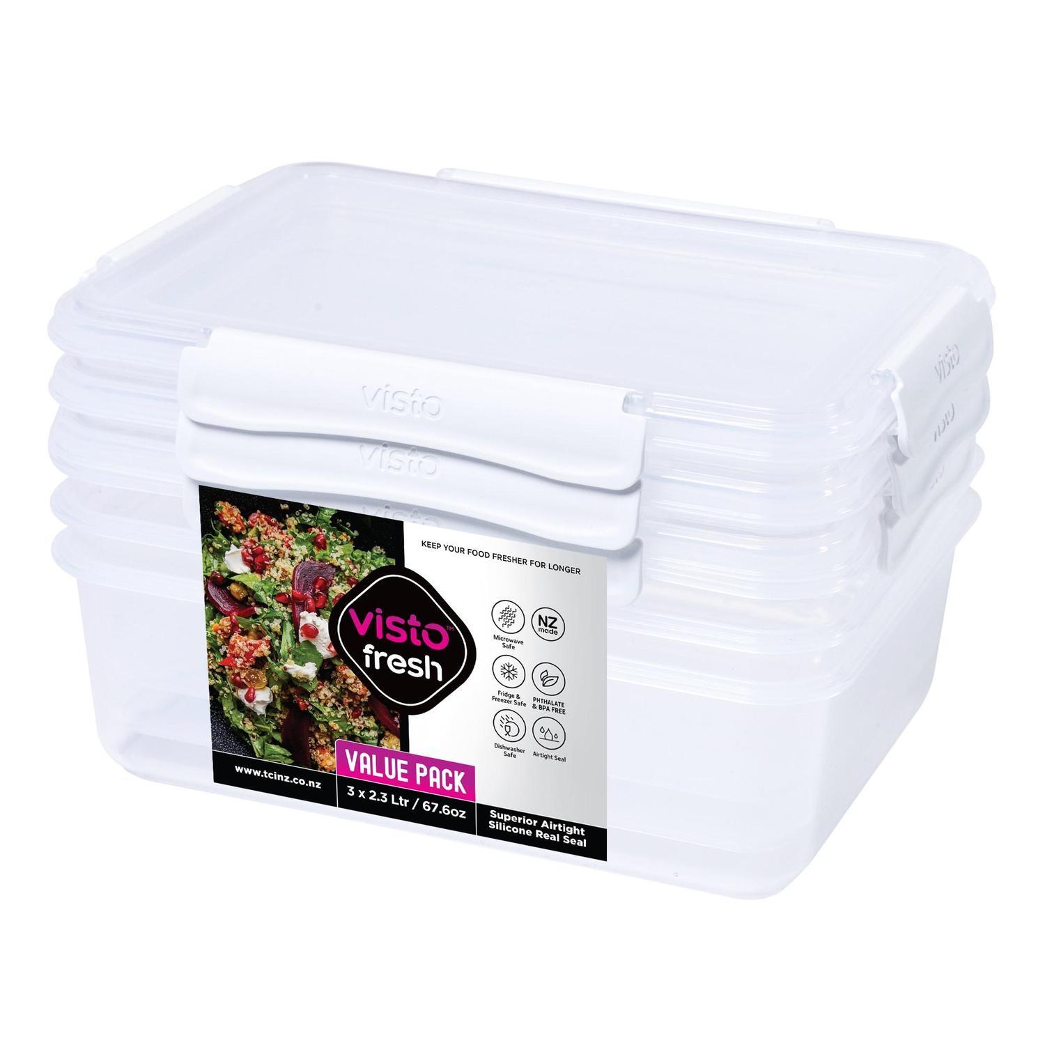 Containers Clear with White Clips 2.3L 3 Pack