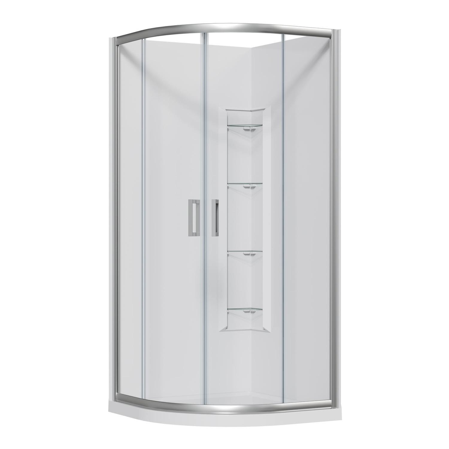 Curved Corner Mould Acrylic Shower Offset Waste 900 x 900 x 2015mm Chrome
