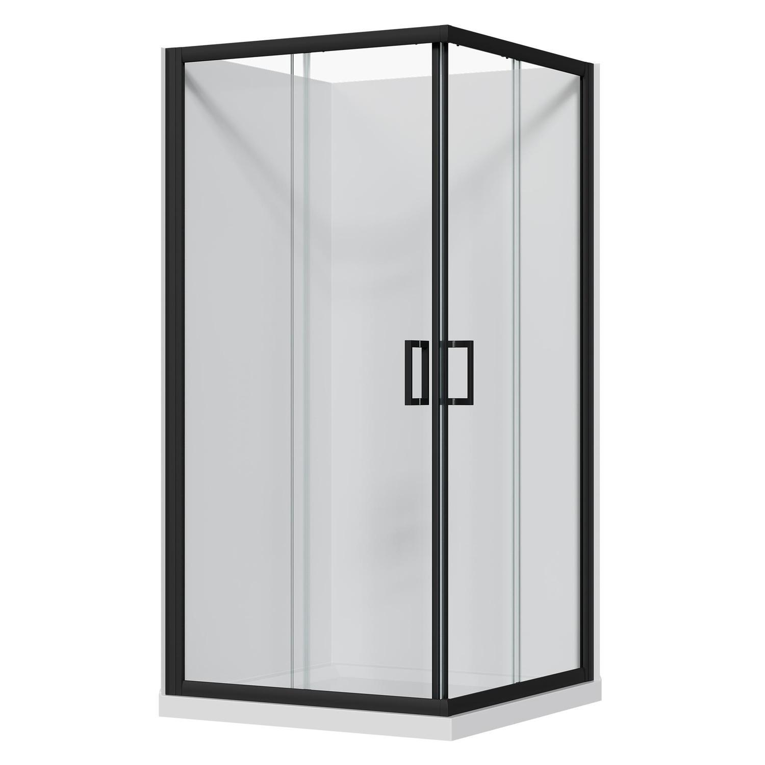 2 Sided Slider Flat Wall Acrylic Shower Offset Waste 1000 x 1000 x 2015mm Black