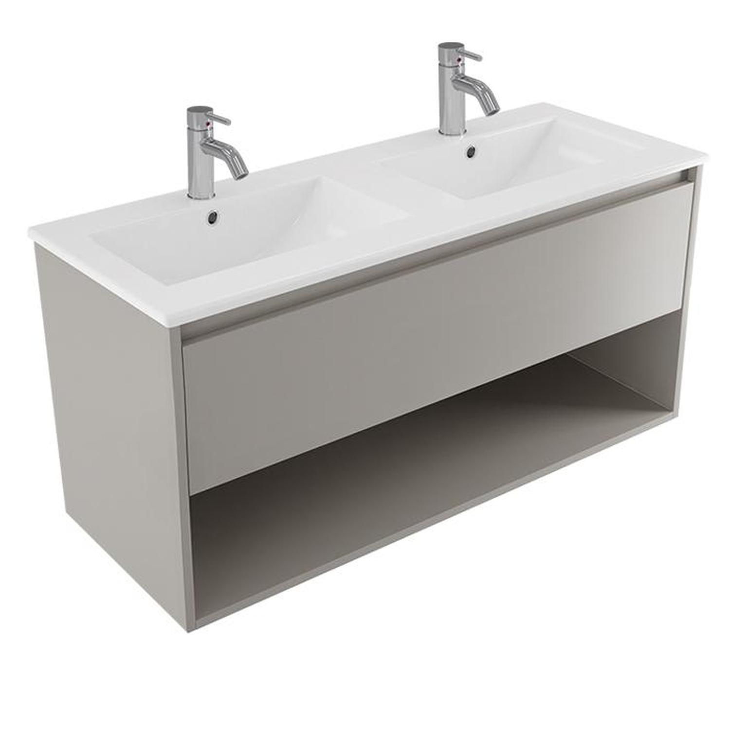 2 Bowl Wall Vanity 1200mm Grey