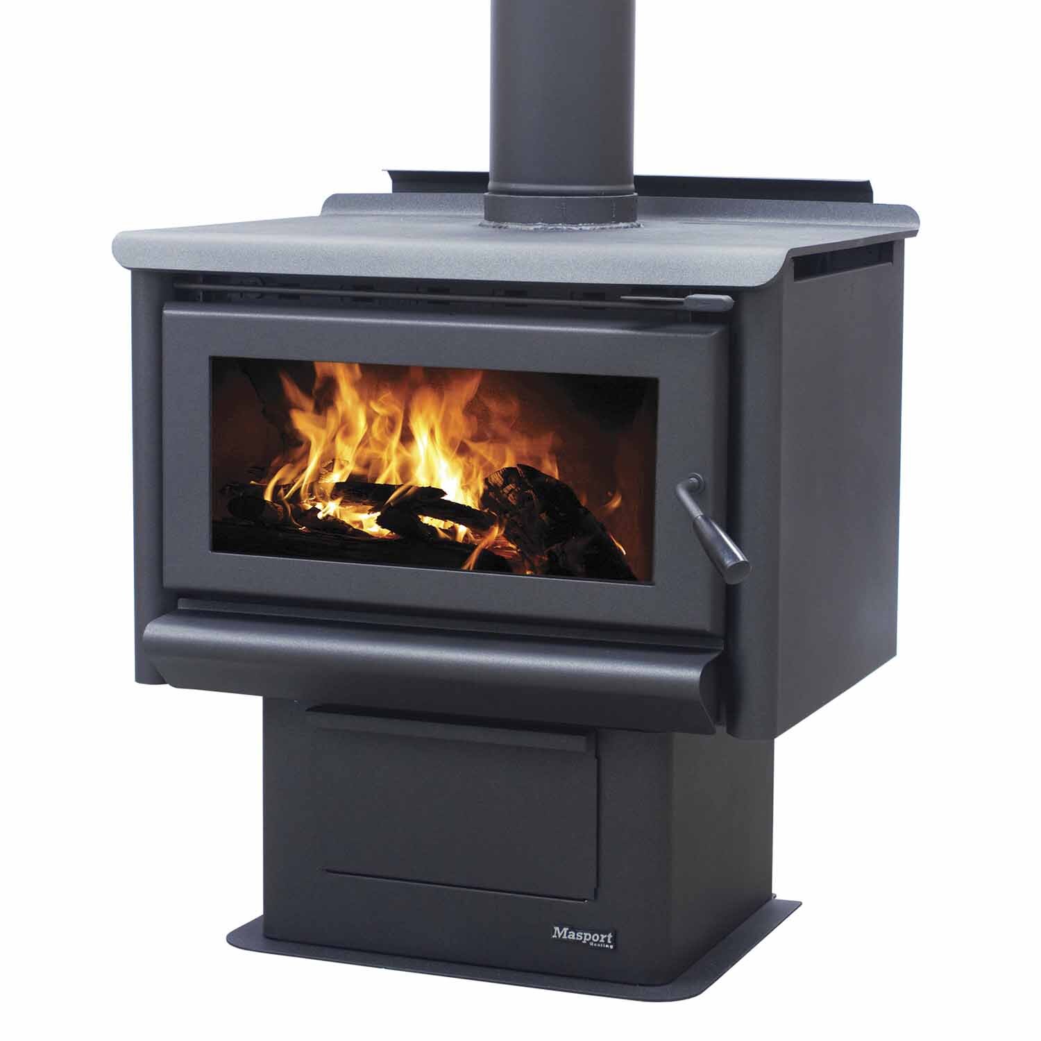 R5000 Freestanding Radiant Wood Fire with Pedestal andAsh Pan